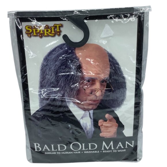 Bald Old Man Costume Wig & Bald Cap Spirit Washable Human Hair Like NEW - Picture 1 of 2